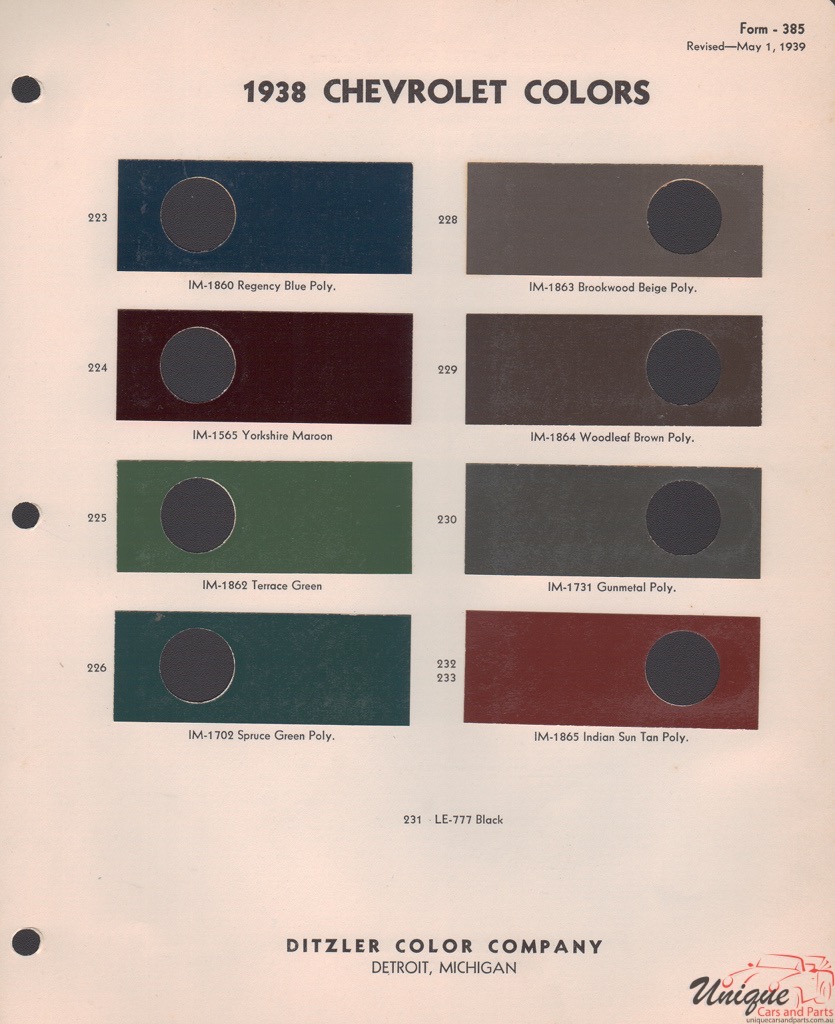 1938 Chev Paint Charts PPG 1